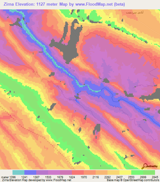 Zirna,Iran Elevation Map