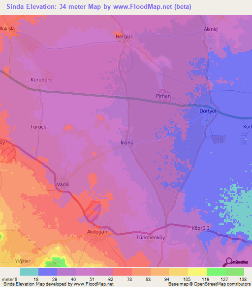 Sinda,Cyprus Elevation Map