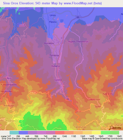 Sina Oros,Cyprus Elevation Map