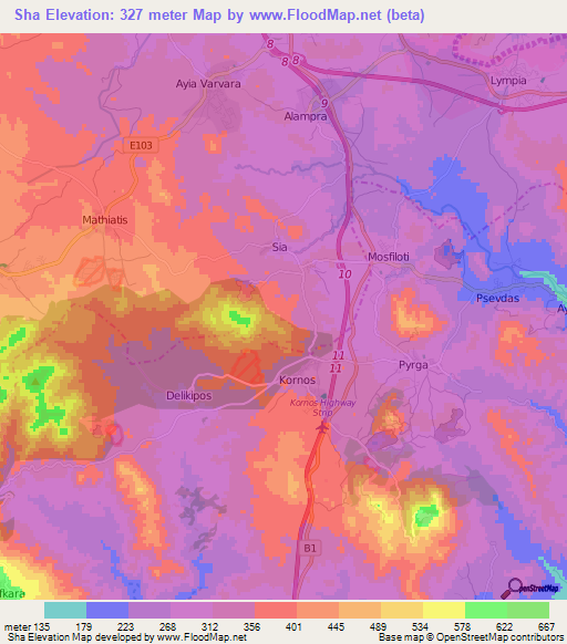 Sha,Cyprus Elevation Map