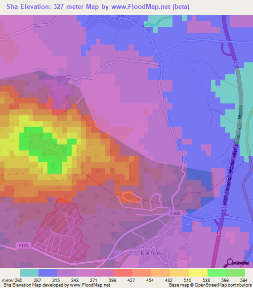 Sha,Cyprus Elevation Map