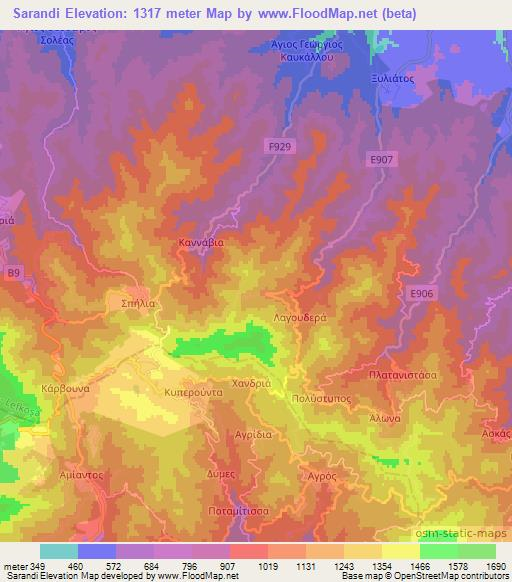 Sarandi,Cyprus Elevation Map