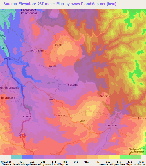 Sarama,Cyprus Elevation Map