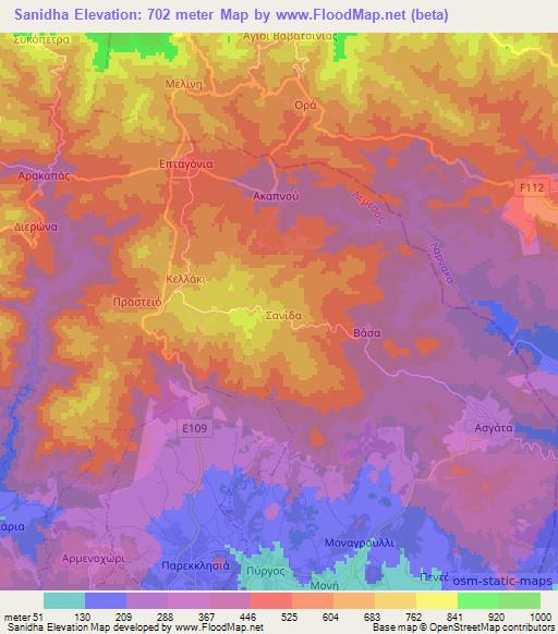Sanidha,Cyprus Elevation Map