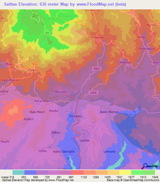 Saittas,Cyprus Elevation Map