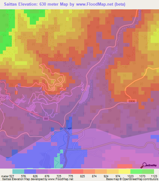 Saittas,Cyprus Elevation Map