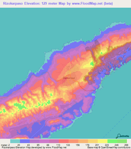Rizokarpaso,Cyprus Elevation Map