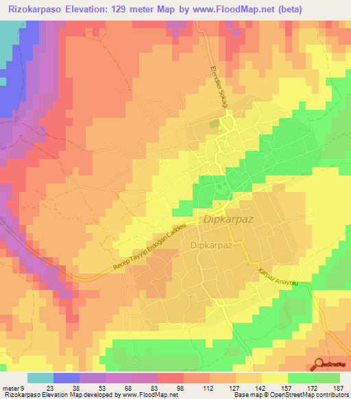 Rizokarpaso,Cyprus Elevation Map