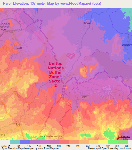 Pyroi,Cyprus Elevation Map