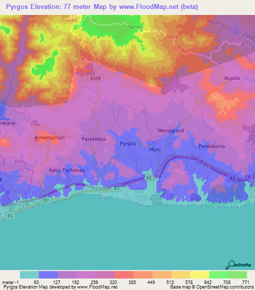 Pyrgos,Cyprus Elevation Map