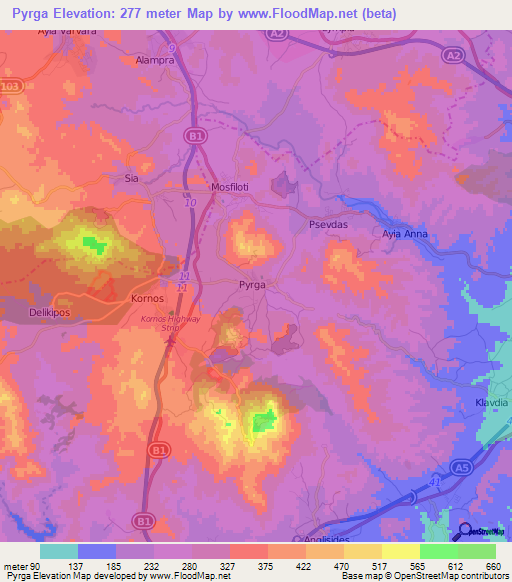 Pyrga,Cyprus Elevation Map