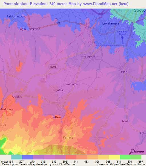 Psomolophou,Cyprus Elevation Map