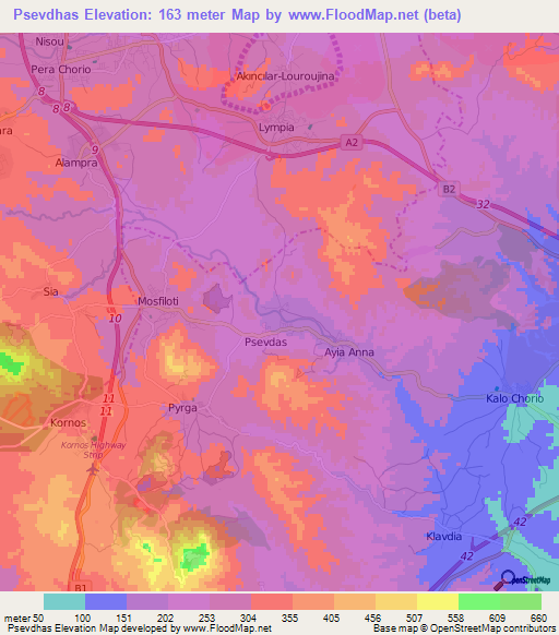 Psevdhas,Cyprus Elevation Map