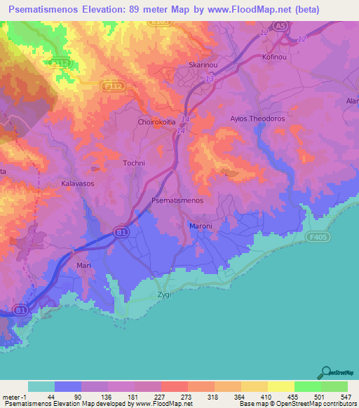 Psematismenos,Cyprus Elevation Map