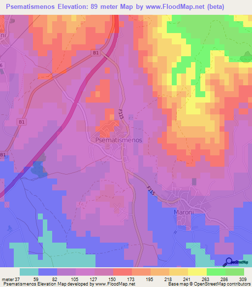 Psematismenos,Cyprus Elevation Map