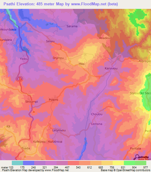 Psathi,Cyprus Elevation Map
