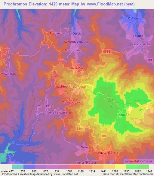 Prodhromos,Cyprus Elevation Map