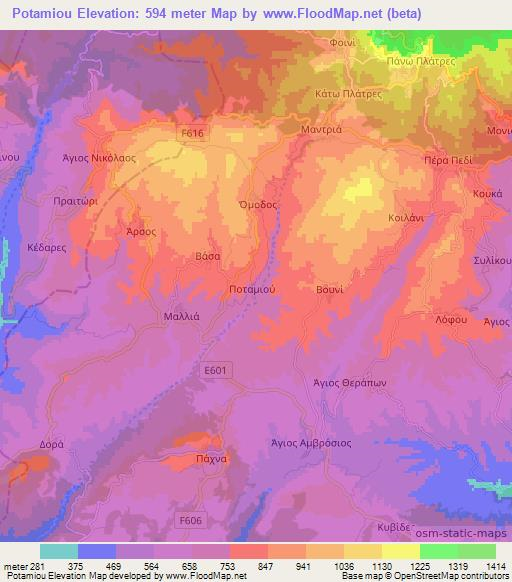 Potamiou,Cyprus Elevation Map