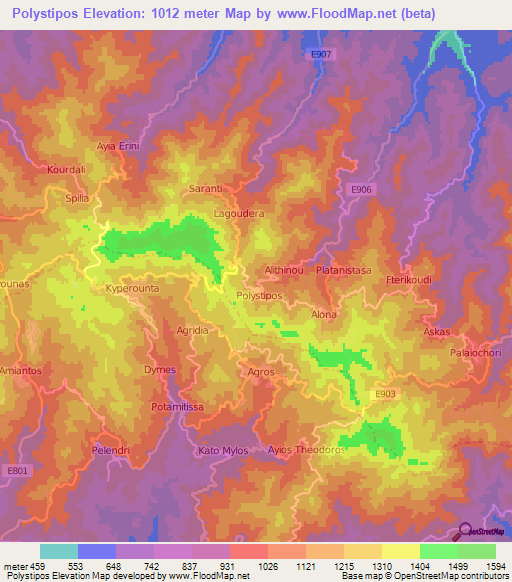 Polystipos,Cyprus Elevation Map