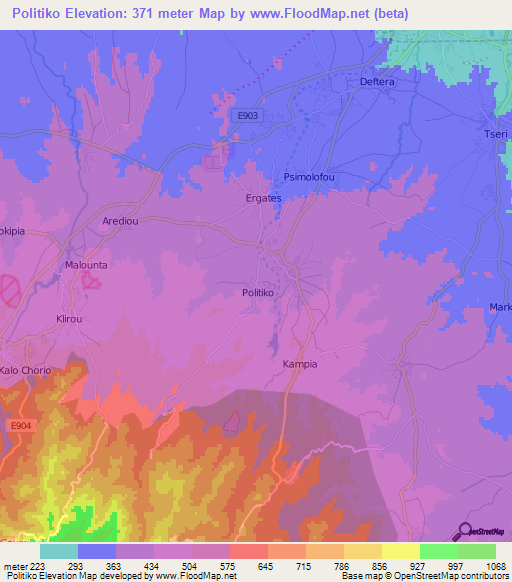Politiko,Cyprus Elevation Map
