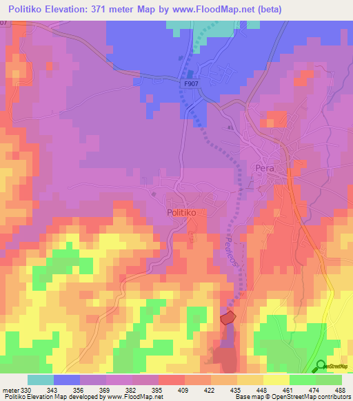 Politiko,Cyprus Elevation Map