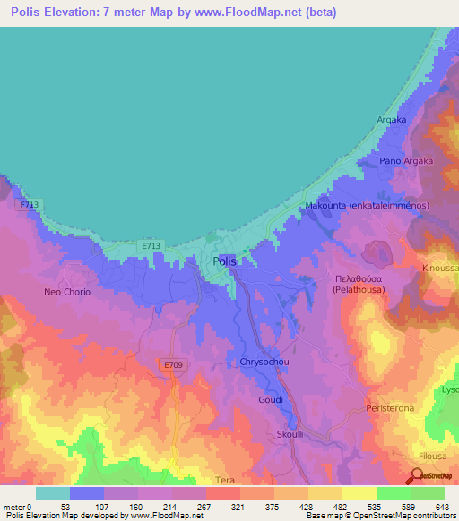Polis,Cyprus Elevation Map