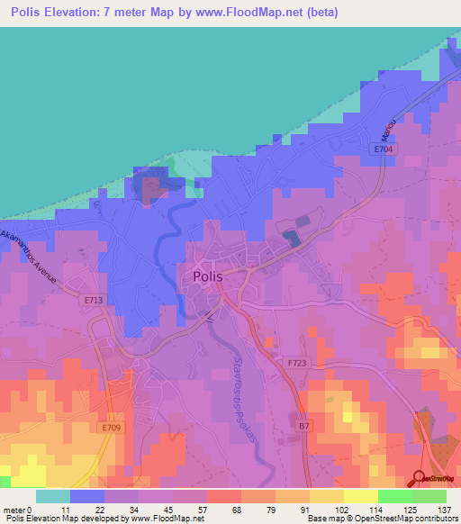 Polis,Cyprus Elevation Map