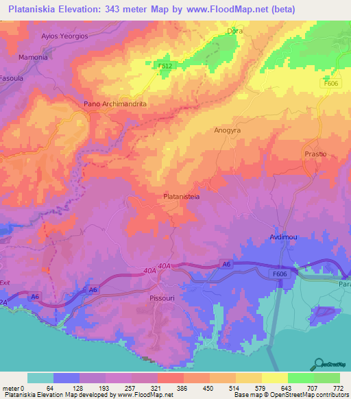 Plataniskia,Cyprus Elevation Map