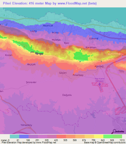Pileri,Cyprus Elevation Map