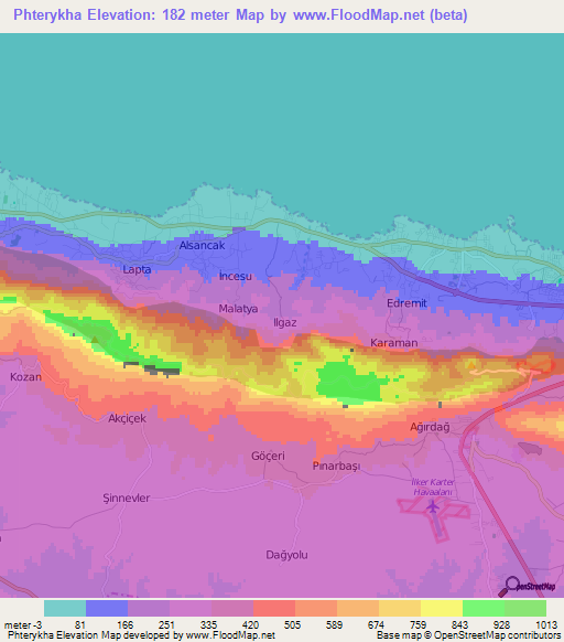 Phterykha,Cyprus Elevation Map