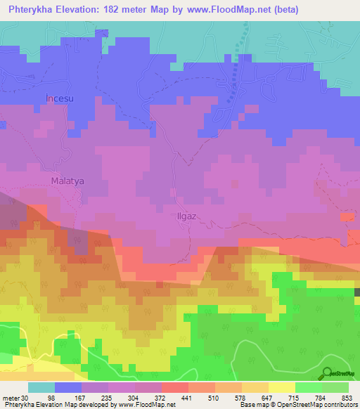 Phterykha,Cyprus Elevation Map