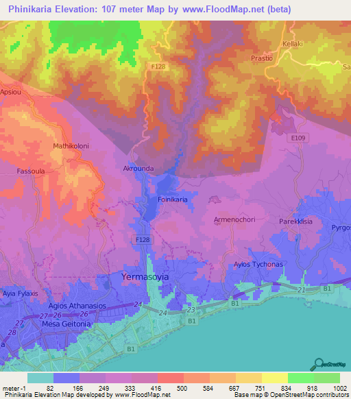 Phinikaria,Cyprus Elevation Map