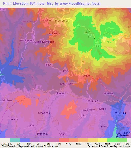 Phini,Cyprus Elevation Map