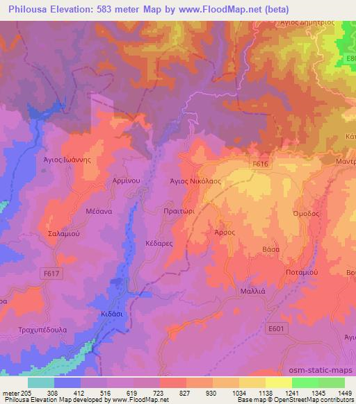 Philousa,Cyprus Elevation Map