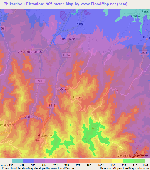 Phikardhou,Cyprus Elevation Map