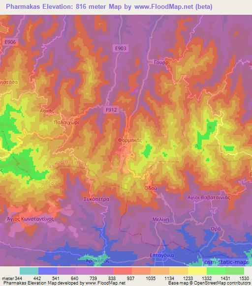 Pharmakas,Cyprus Elevation Map