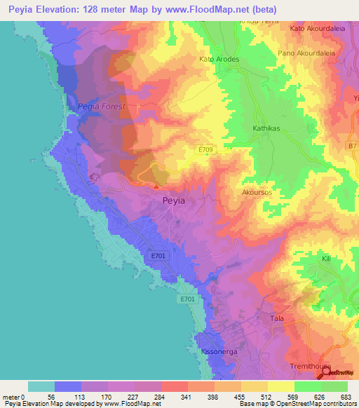 Peyia,Cyprus Elevation Map