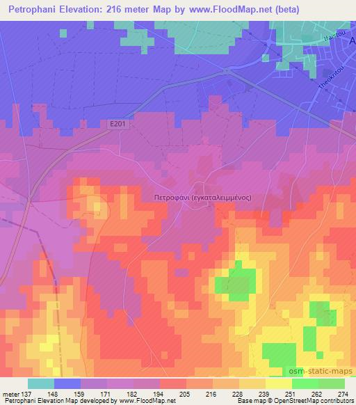 Petrophani,Cyprus Elevation Map