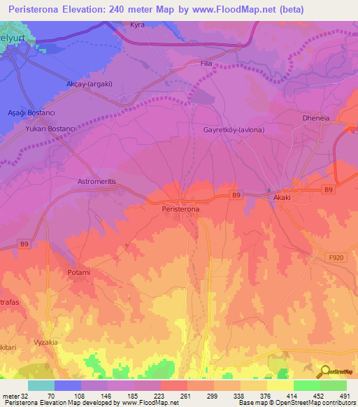 Peristerona,Cyprus Elevation Map
