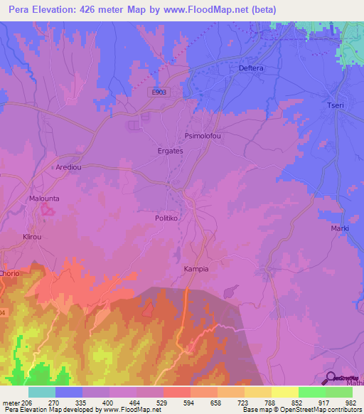 Pera,Cyprus Elevation Map