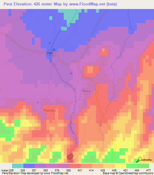 Pera,Cyprus Elevation Map