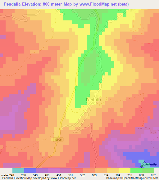Pendalia,Cyprus Elevation Map
