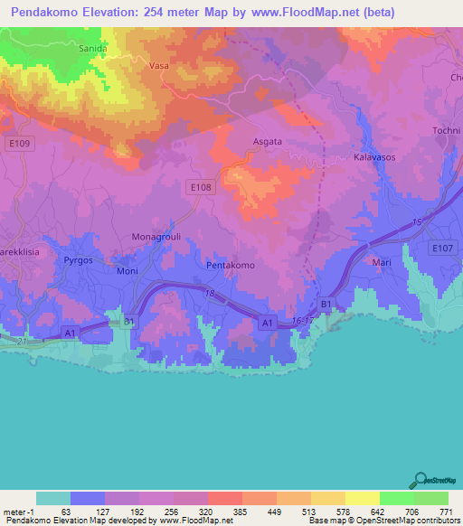 Pendakomo,Cyprus Elevation Map