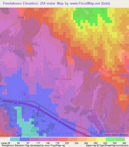 Pendakomo,Cyprus Elevation Map