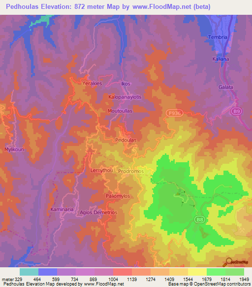 Pedhoulas,Cyprus Elevation Map