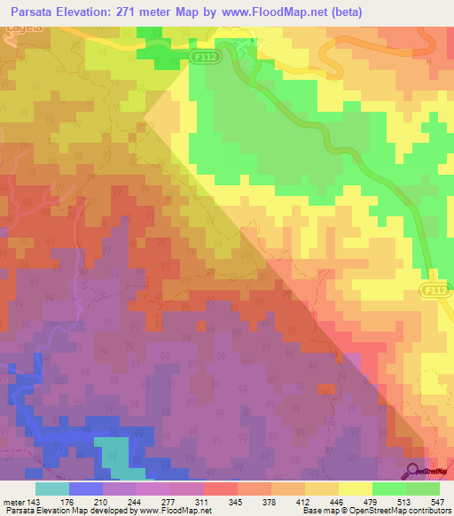 Parsata,Cyprus Elevation Map