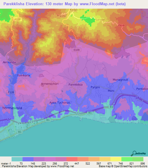 Parekklisha,Cyprus Elevation Map