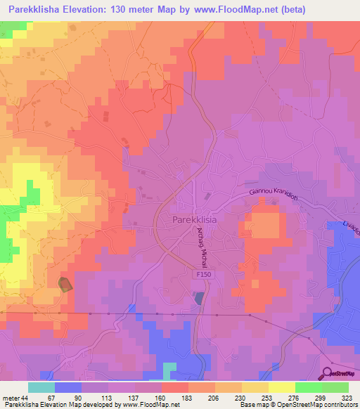 Parekklisha,Cyprus Elevation Map
