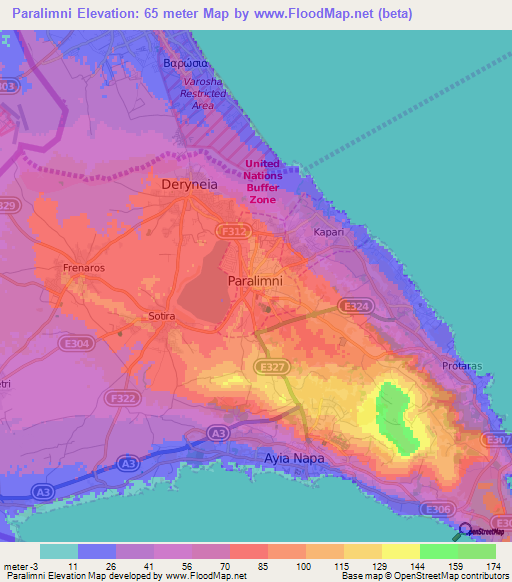 Paralimni,Cyprus Elevation Map