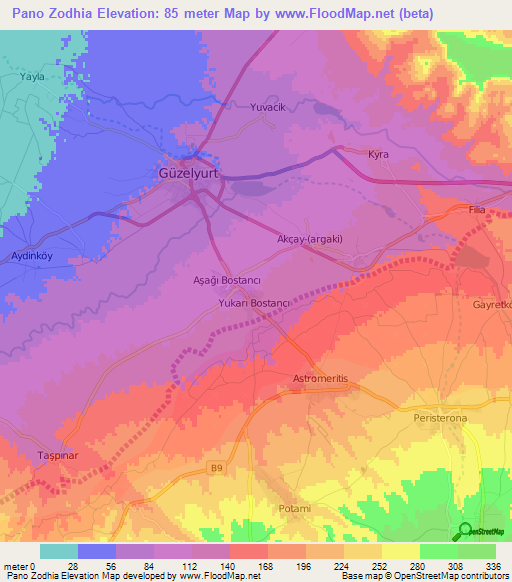 Pano Zodhia,Cyprus Elevation Map